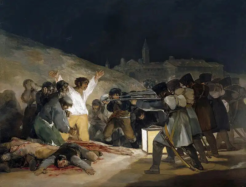El 3 de mayo en Madrid (1814). Los fusilamientos en la montaña del Príncipe Pío, Francisco Goya. El 3 de mayo en Madrid (1814). Los fusilamientos en la montaña del Príncipe Pío, Francisco Goya.