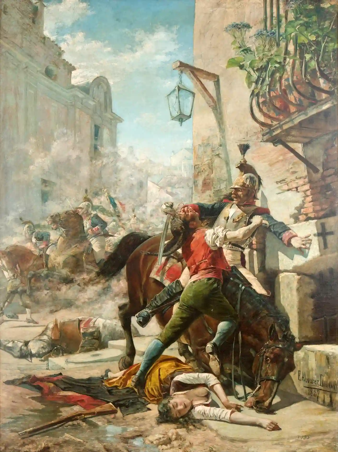 Malasaña y su hija batiéndose contra los franceses, por Eugenio Álvarez Dumont (1887). Malasaña y su hija batiéndose contra los franceses, por Eugenio Álvarez Dumont (1887).